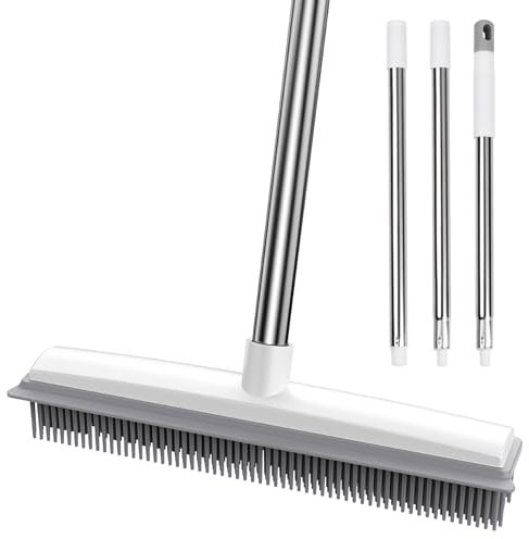 Chstarina 2 in 1 Rubber Broom 120cm Adjustable Handle, Sweeping Brush with Squeegee Edge, Soft Push Broom, Multifunctional Cleaning Brush, for Pet Hair Removal Carpet Floor Garden Kitchen Cleaning