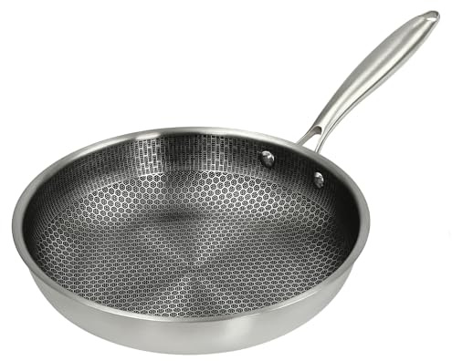 Caskunbsy Wokpfanne Antihaft Edelstahl Wokpfanne mit kratzfester und antihaftbeschichteter Wabenbeschichtung, Steakpfanne, Steakpfanne, chinesische Wok-Pfanne, pfotenfreie Pfanne (28cm)