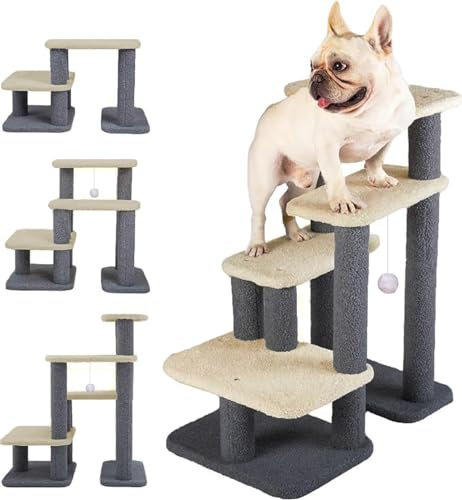 Mekidulu Hundetreppe, 2/3/4/5 Schichten Höhenverstellbar Katzentreppe,Katzentreppe für alte Katzen,Waschbar&rutschfest Abnehmbare und Plüsch Kissenbezug Hundetreppe für kleinehunde wasserdichte