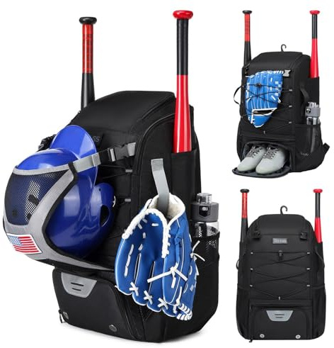 Generic Bolsa de béisbol para jóvenes, bolsa de sóftbol impermeable, mochila de béisbol con compartimento para zapatos y gancho de valla para jóvenes, niños y adultos, NL0VXUP35R5LDKG1B0
