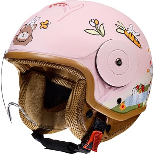 Kinder Motorradhelm Roller Helm jethelm mit Sonnenblende Niedlicher Mädchen Rollerhelm Junge Mofa für 5 Jahre - 12 Jahre Kid