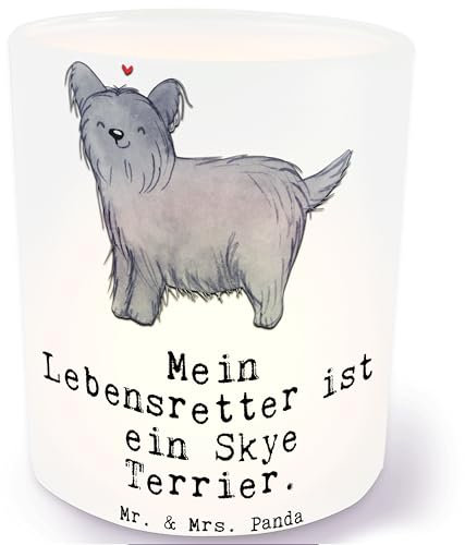 Mr. & Mrs. Panda Windlicht Skye Terrier Lebensretter - Geschenk, Balkon, Deko, teelichtglas, Windlichter, aus Glas