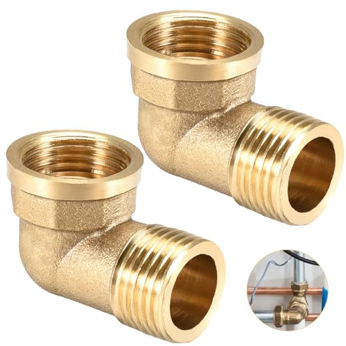 2 Stück Messing Winkel 90°, 1/2 IG/AG, 90 Grad Messing Bogen | DN15 Rohrwinkel Bogen, 1/2 Zoll Innengewinde x 1/2 Zoll Außengewinde sanitär anschlussstücke Winkel für Trinkwasser geeignet