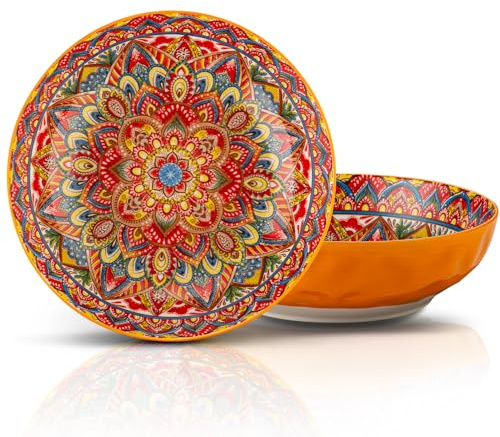 YUN TAO Große Salatschüsseln, 2,3 Qt Truthahnplatte für Unterhaltung, Thanksgiving, Weihnachten, 25 cm Keramik-Servierplatte, Schalen für Obstsalat, Pasta, Große Schalen | 2 Stücke (Orange)