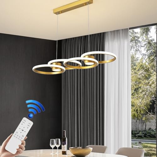 VTAMng LED Pendant Light Modern Ceiling Aluminum Hanging Lamp Height Adjustable 80W Chandelier Restaurant Light Fixture Table Top with Remote Control Dimming Suitable for Living Room Kitchen Island(Go