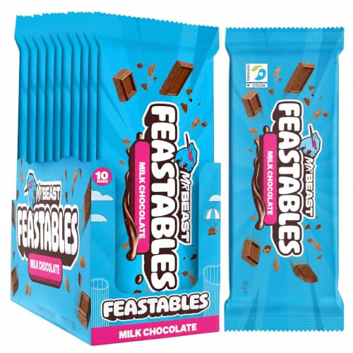 Feastables MrBeast Barre de Chocolat au Lait - Boîte de 10 barres de 60 g - chocolat au lait onctueux au cacao certifié Fairtrade