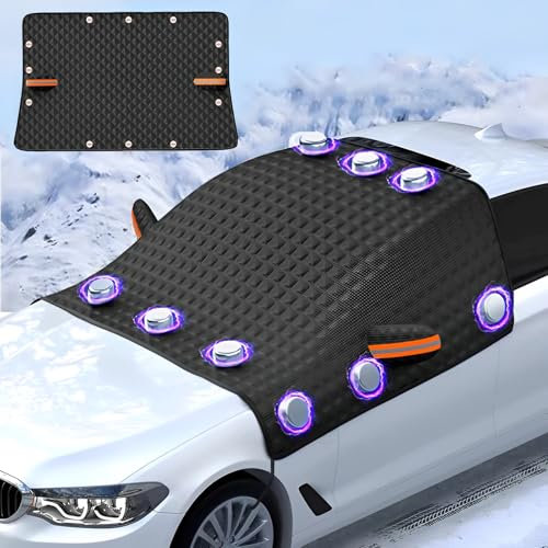 Huifengjie Copertura Parabrezza Auto,Inverno Telo Parabrezza Antigelo, Telo Copri Parabrezza Magnetico,Ripiegabile,Copertura Protezione Parabrezza Resistente a Gelo/Acqua/Pioggia/Neve/UV, Nero