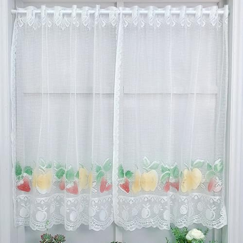 Mesnt Küchenvorhänge Modern, Weiß Idyllische Spitze mit Blumenmuster Kurzgardine Kurzvorhang Trennvorhang Modern Wohnzimmer Balkontür, Polyester, B90 x H140 cm
