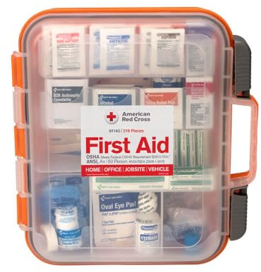 American Red Cross Officially Licensed Product, 50 Person First Aid Kit, 216 Piece Emergency Medical Supplies to Clean & Treat Minor Injuries, Hard Case Box for Home, Business, Job Site, Car
