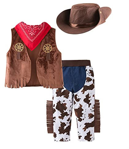 Kinder Kleinkind Baby Jungen Ärmellos Western Cowboy Kostüm Für Kinder Kinder Cosplay Weste Hut Schal Hose 4er Set Halloween Party Fantasia Dress Up Neu Geboren Geschenk Baby Kleidung 2 Jahre Junge