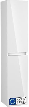 BadeDu GERS Hochschrank – 145 x 30 x 30 cm, Moderner Badezimmerschrank in Weiß Glanz – mit Soft-Close-System & 3 verstellbaren Einlegeböden