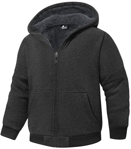 LLdress Veste Polaire Garçon Sweat à Capuche avec Zipper Enfants Hoodie Chaud Causal Hiver Ourdoor Veste d'hiver avec Doublure Hooded Jacket Pullover Automne(Gris Foncé XL)