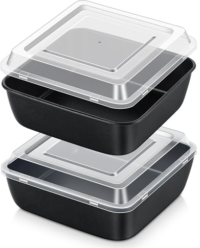 Onader Edelstahl Quadratische Auflaufform 2er Set mit Deckel, 15,9x15,9x5cm | Eckig Kuchenform Backform mit Antihaftbeschichtung & Luftdichtem Deckel, Ideal für Kuchen/Brownie/Lasagne, Leicht zu reinige