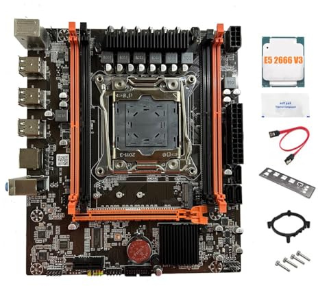 MQODLFP Placa base X99E + CPU E5 2666 V3 + soporte de grasa térmica 4XDDR4 RECC RAM PCIEX16 NVMe Gigabit LAN Card Desktop Motherboard