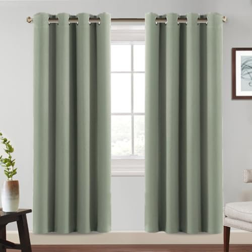 BellaHills Cortina Salon Blackout Opaca Térmica y Aislante para Ventanas,Cortinas Dormitorio con Ojales,2 Piezas,140x245 cm,Verde Salvia