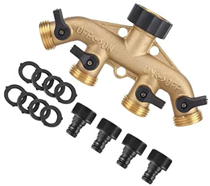 Parliky 4-way Ball Valve Diverter Set Garden Hose Distributor Shut Valve for Outdoor Use