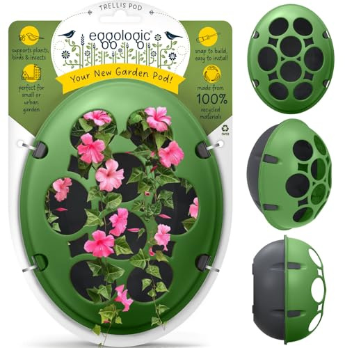 eggologic Trellis Pod - Vertical Garden Planter for Balcony, Patio, or Any Small Space – Planter Trellis for Climbing Plants, Night Shelter for Small Birds - 100% Recycled Materials, Tuscan Green