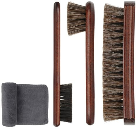 Euvia 4-teiliges Premium Schuhpflege Set aus 100% Pferdehaar Mit Poliertampons, Bürsten&Mikrofasertuch Für Leder Wildleder Schuhe Stiefel Taschen&Auto