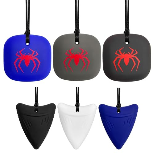 6 PCS Sensory Chew Necklace, Chewy Toys for Autism Girls and Boys, Teether Safety Food Grade Silicone Oral Motor Aids Pendant Toy for Kids, ADHD Toddler, Adult, Biting Needs