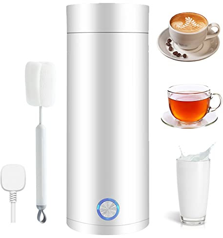 400ML Kleiner Tragbarer Wasserkocher, 3 in 1 304 Edelstahl Elektrischer mit Automatische Abschaltung, 5 Minuten Schnellkoch, Reise Wasserkocher für Tee Kaffee Milch