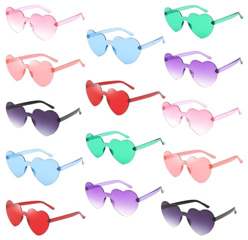 ZeiLaBang Kakadi 14 Stück Herz Sonnenbrille,Hippie Herzförmige Brille,Herzförmige Sonnenbrille,Magische Farben Party Brille,Party Sonnenbrille Herzform,Bunte Herzbrille Partybrille