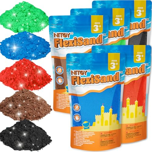 NiToy FlexiSand 11 lbs (5kg) formbar självhäftande sand, torkar aldrig ut, roligt för barn 3 år och uppåt, bulkpåfyllning för sensoriska sandlåda leksaker, idealiskt för formning, klämning och