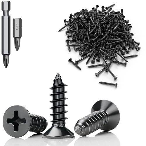Mbsomnus M5x16mm Selbstschneidende Schrauben 30stk Edelstahl 304 Schwarz | Holzschrauben, Flachkopf, Vollgewinde, mit Bit, für Holz, Büroausstattung, DIY, Möbelmontage Reparatur