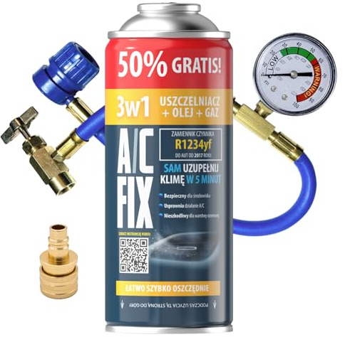 A/C FIX 3in1 R1234yf kältemittel Ersatzgas - Kühlmittel Klima Auto - Gasflasche 1x235 g Auto Klimaanlage Nachfüllset - Wohnmobil - Klimaanlage Schlauch - Manometer Klimaanlage - ECO