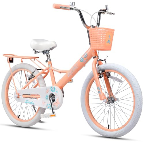 Glerc Mädchenfahrrad im Prinzessinnen-Design, 12 14 16 18 20 Zoll Kinderfahrrad für Kinder von 2–13 Jahren, Puppensitz, Korb, Stützrädern und Fahrradständer