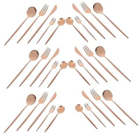 HEATSHAKING Set de Couverts en Acier Inoxydable 30 Pièces Ustensiles de Table en Or Rose Couteaux Fourchettes et Cuillères pour Dîners et Réceptions Entretien Facile