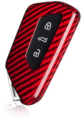 T-carbon autoschlüssel hülle kompatibel mit vw,Glasfaser Schlüssel Hülle kompatibel mit VW Golf 8 Seat Leon Tarraco Ateca Skoda Octavia Cupra Formentor Born, schlüssel Cover,Silber Schwarz,Rot