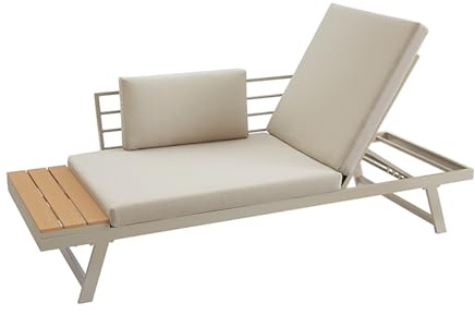 Gartenlounge MODULAR MIAMI - 230cm - champagner greige - Aluminium WPC | Kissen inklusive, abnehmbarer Bezug, UV-beständig, wasserabweisend, pflegeleicht