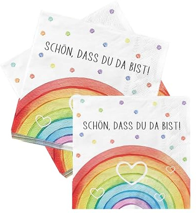 GIFANEO Lot de 40 serviettes de table décoratives arc-en-ciel,Serviettes Anniversaire Arc-En-Ciel Décoration de Table pour Baptême,fête prénatale, décoration de table, fête arc-en-ciel