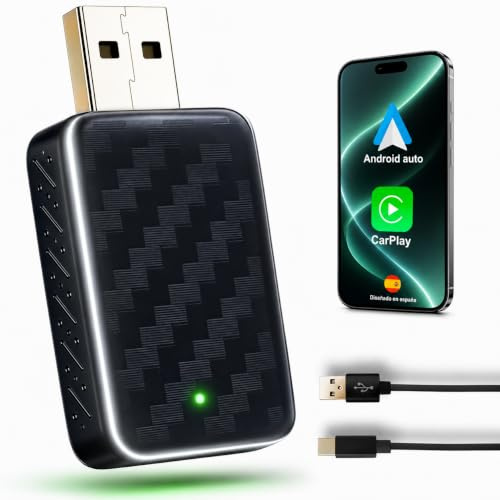 SweetSolutions© Adaptador Carplay Inalámbrico | Android Auto |2 En 1| Convierte Conexión por Cable a Inalámbrica para Coche | Compatible con iOS 10+ y Android 11+, USB-C/A, 6GHz WiFi
