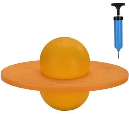 Relaxdays Pogo Ball für Kinder, bis 100 kg, Hüpfspielzeug Outdoor, gelb | Hüpfball mit Platte, Balance, HBT: 25x39x28 cm