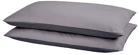 Homewell Baumwoll-Kissenbezug Set 2-teilig 40x80 cm | Premium Mako-Satin mit Reißverschluss | Wendebettwäsche, Grau/Anthrazit