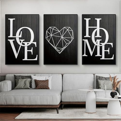 TROYSINC 3er Poster Set Minimalistische Schwarz Weiß LOVE HOME Deko, Modernes Kunstbild für Wohnzimmer, Schlafzimmer & Flur, Liebe & Zuhause Wanddeko (E, 40x50cm)