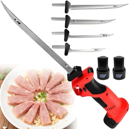 smafoseedding Cuchillo Eléctrico para Filetear Pro Butcher - Cuchillo Inalámbrico De Vaivén para Filetear Pescado, Sierra Y Cuchillo para Carne, 2 Baterías De 2000 Mah, para Carnes Y Huesos Pequeños