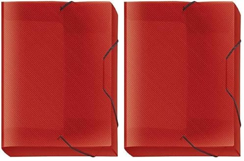 VELOFLEX 4443220 - Sammelbox Crystal, DIN A4, transparente PP-Folie, mit Gummizug, Dokumenten-Box, Heft-Box, rot (Packung mit 2)