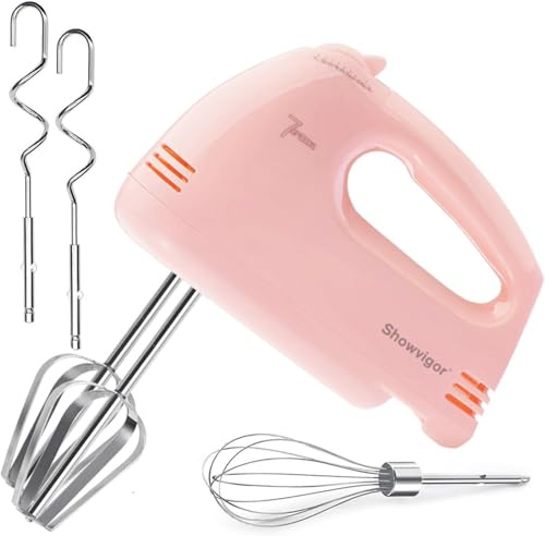 Hand Mixer Electric 7-Speed, Stainless Steel Electric Hand Whisk, Electric Whisk Hand Mixer, Portable Handheld Cake Mixer for Cooking & Baking(PINK) | Motor with Turbo Boost, One-Button Eject, Supplied with Whisk, Beaters & Dough Hooks, Low Noise, 220-240V Kitchen Hand Mixer