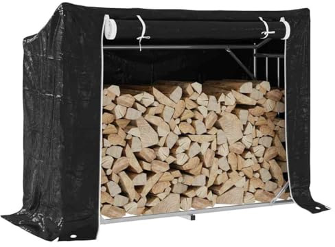 Mokuyary Étagère pour bois de chauffage avec protection contre la pluie - 151 x 60,5 x 110,5 cm - En acier galvanisé - Support pour bois de chauffage - Étagère de rangement pour bois de chauffage