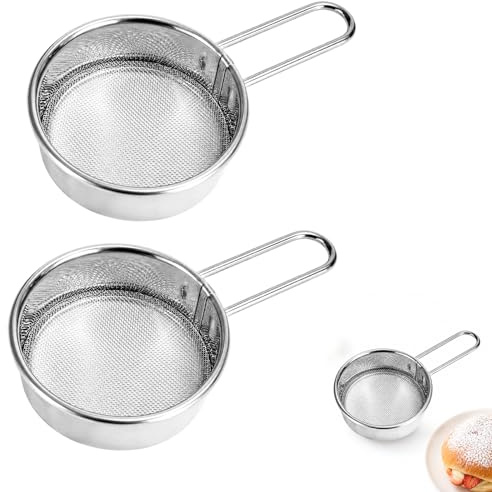 2 Pcs Flour Sifter Sieve, Mini Stainless Steel Matcha Sieve for Baking, Dual Kitchen Sieves for Powdered Sugar Sifting and Matcha Preparation, Compact Flour Sieve Design