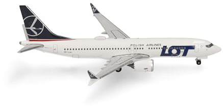 Herpa modellflygplan LOT Polish Airlines Boeing 737 Max 8, miniatyr i skala 1:500, samlarobjekt, flygplansmodell utan stativ, metall