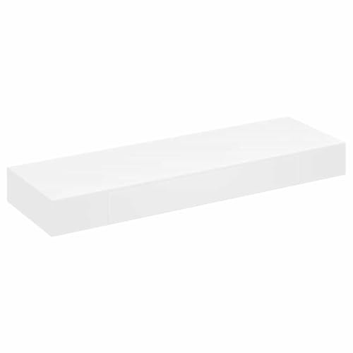 vidaXL White MDF Wall Display Shelf with Drawer - Modern, Scandinavian Style Floating Book/DVD Storage for Living Room, Bedroom, Office