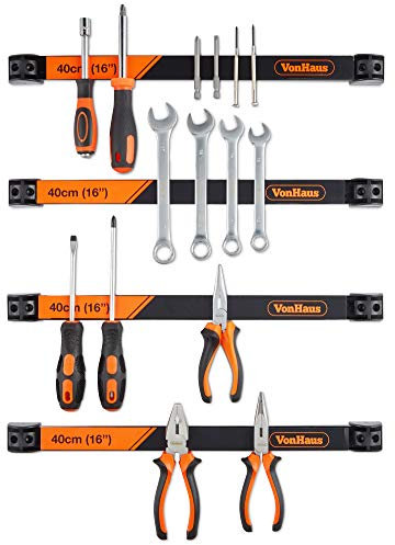 VonHaus Magnetic Tool Holders - 4 X 40cm / 16” - Includes Removable Dividers - Space-Saving & Strong Wall Mounted DIY Storage