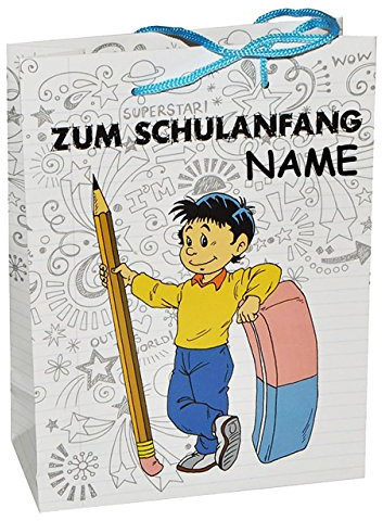 alles-meine.de GmbH 1 Stück - Geschenktasche/Geschenkbeutel - GROß - incl. Namen - aus Papier für den Schulanfang Schuleinführung - Geschenktüte Tüte Beutel Tasche Kinder