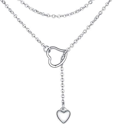 FOCALOOK Collar Forma Y Mujer Colgante Corazón Romántico Acero Inoxidable 316L Cadena Fina 80cm Regalo Madre Pareja Amor