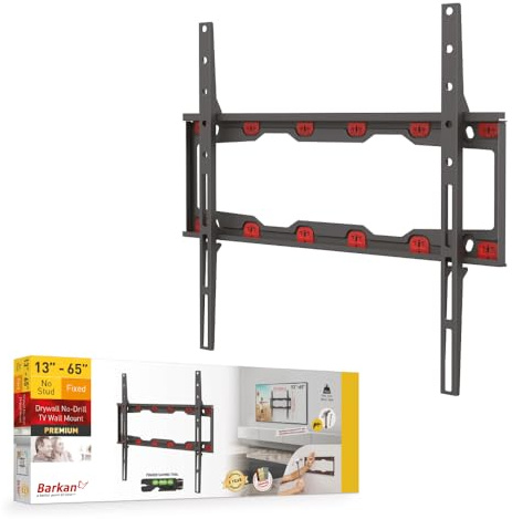 Barkan TV Wandhalterung, 13-65 Zoll Feste, Trockenbauwände – ohne Bohren Fernseher TV Halterung, hält bis 36Kg, patentiert automatische Sperre, OLED Fernseher Halterung, Max. VESA 400x400