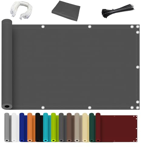 Balkon Sichtschutz Ohne Bohren, (700 Größen 7 Farben) Blickdichte Balkonverkleidung Balkonabdeckung Wetterfest UV-Schutz 100% Schutz der Privatsphäre für Balkon Garten Anthrazit 120x300cm