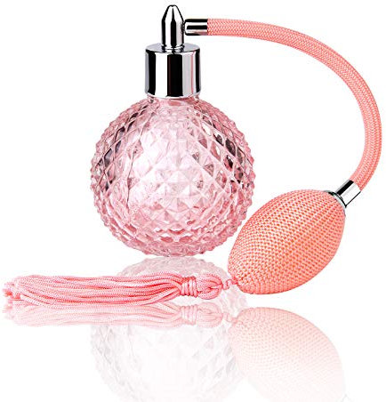 Lamoutor Botella de perfume vintage de 100 ml, color rosa, recargable, con borla larga